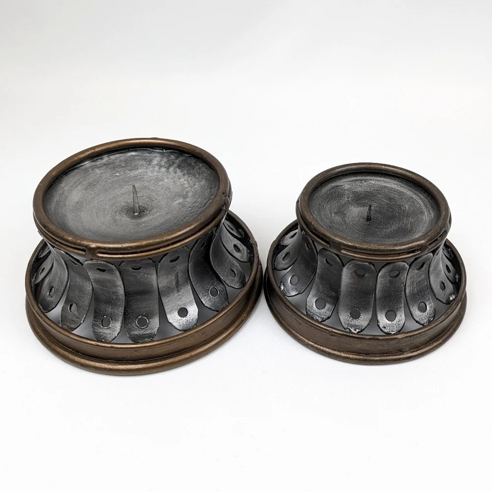 Pillar Candle Holders Steel & Brasstone Steampunk Industrial Medieval Gothic